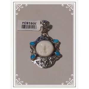 NWT STS Signed 925SS Carved Bone & Sleeping Turquoise Goddess Balinese Pendant